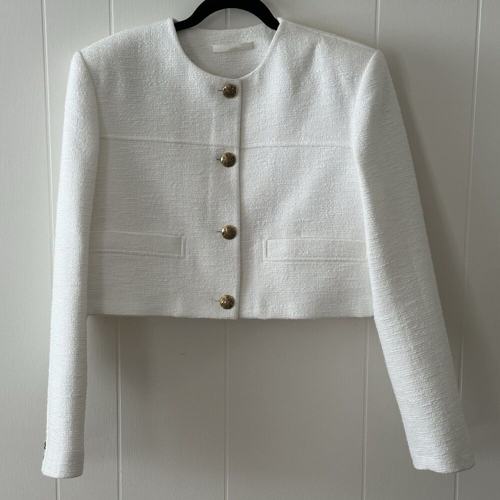 Citizens of Humanity Pia Cropped Jacket Sz Medium White Tweed Boxy Office - Picture 7 of 16